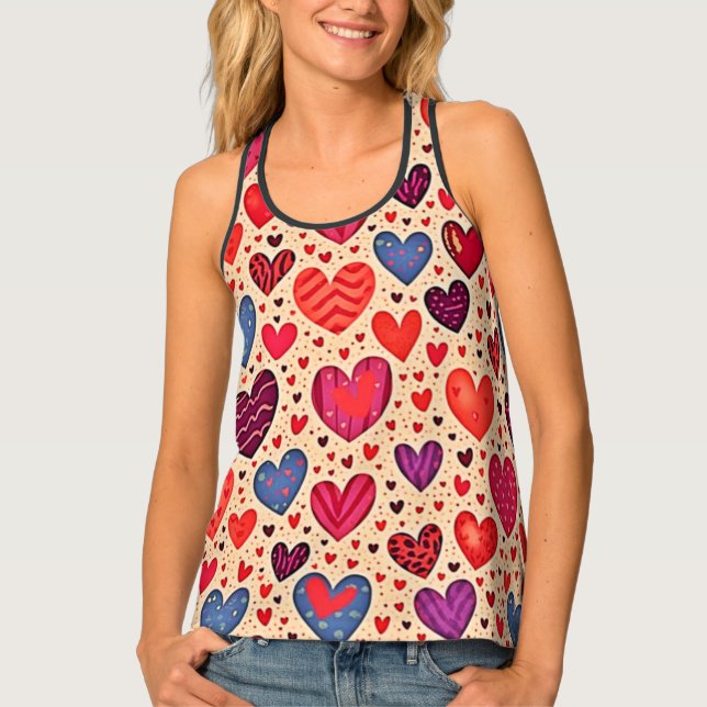 Seamless Love Heart Pattern Art Tank Top (Front)