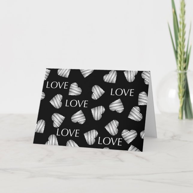 Seamless LOVE Valentines Day black dark white scra Holiday Card (Front)