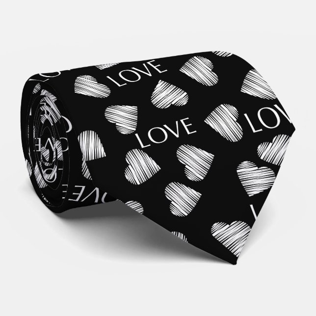 Seamless LOVE Valentines Day black dark white scra Neck Tie (Rolled)