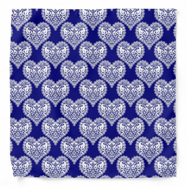 Seamless love Valentines Day navy white lacy lace Bandana (Front)