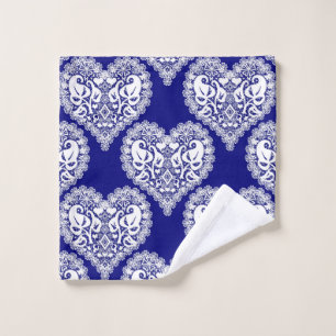 Seamless love Valentines Day navy white lacy lace Bath Towel Set