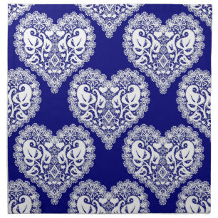 Seamless love Valentines Day navy white lacy lace Cloth Napkin