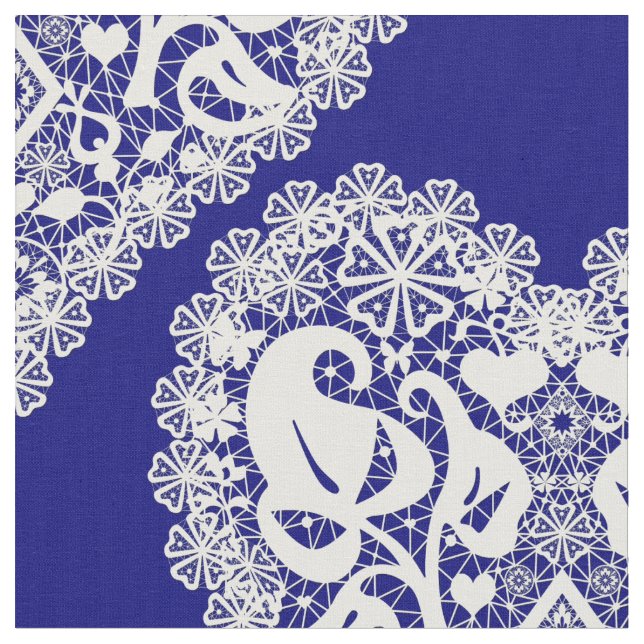 Seamless love Valentines Day navy white lacy lace Fabric (Close Up)