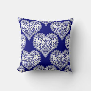 Seamless love Valentines Day navy white lacy lace Throw Pillow
