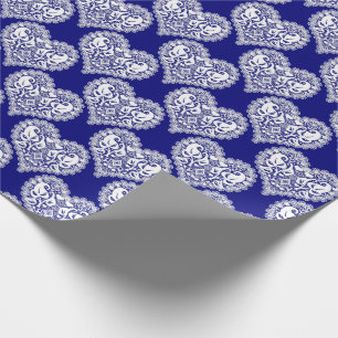 Seamless love Valentines Day navy white lacy lace Wrapping Paper