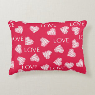 Seamless LOVE Valentines Day pink red white scratc Accent Pillow