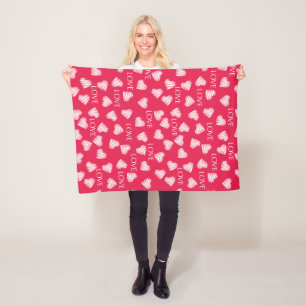 Seamless LOVE Valentines Day pink red white scratc Fleece Blanket