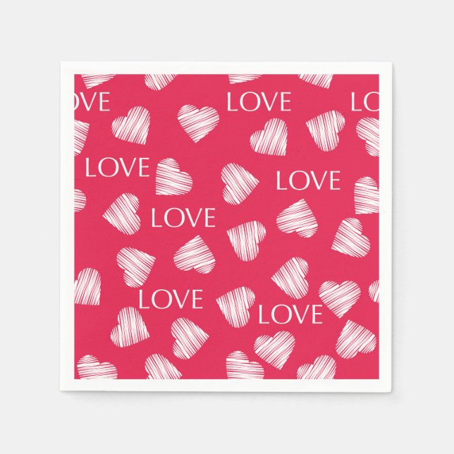 Seamless LOVE Valentines Day pink red white scratc Napkins (Front)