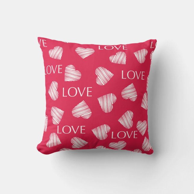 Seamless LOVE Valentines Day pink red white scratc Throw Pillow (Front)