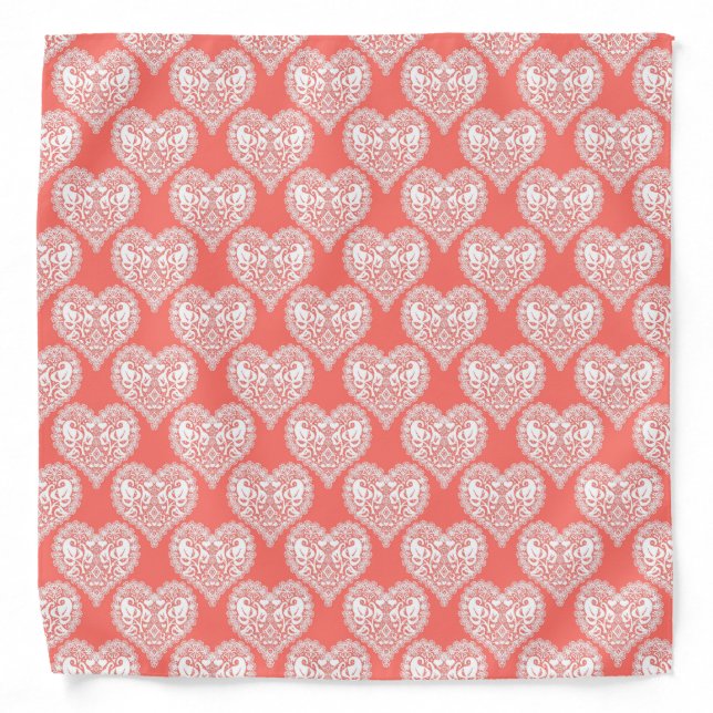 Seamless love Valentines Day white lacy lace heart Bandana (Front)