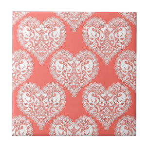 Seamless love Valentines Day white lacy lace heart Ceramic Tile