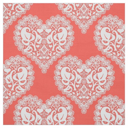 Seamless love Valentines Day white lacy lace heart Fabric
