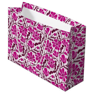 Seamless Magenta Mid-Century Modern Floral Pattern Large Gift Bag