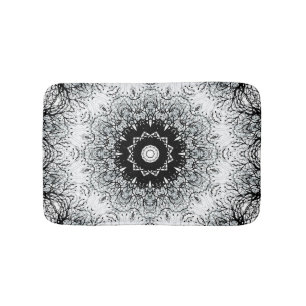 Seamless mandala kaleidoscope tile black gray whit bath mat