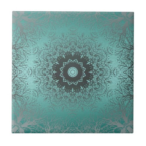 Seamless mandala kaleidoscope tile green pattern o