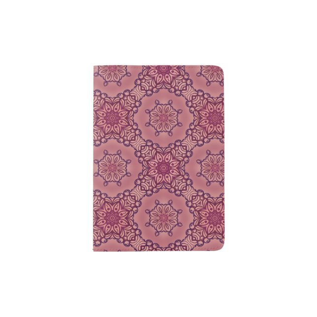 Seamless mandala pattern red and pink passport holder (Front)