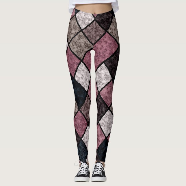 Seamless marble granite stone tile pattern retro v leggings (Front)