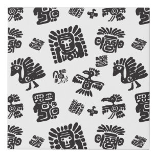 Seamless maya pattern. Black and white ethnic elem Faux Canvas Print