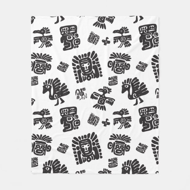 Seamless maya pattern. Black and white ethnic elem Fleece Blanket (Front)