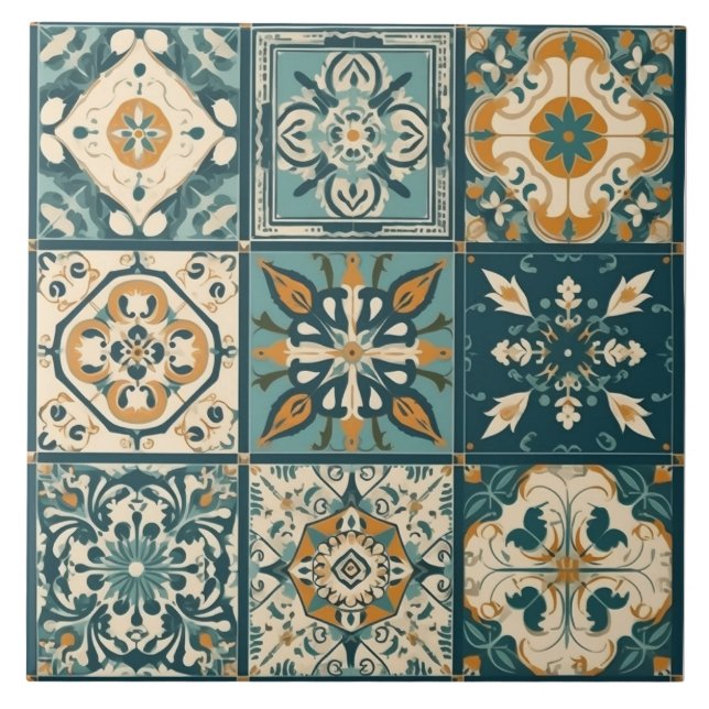 Seamless Mediterranean Ceramic Tile: 9 Mini Tiles (Front)