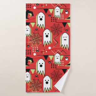 Seamless memphis geometric of ghost for halloween  bath towel