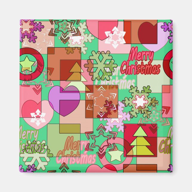 Seamless Merry Christmas geometric shapes pattern Magnet (Front)