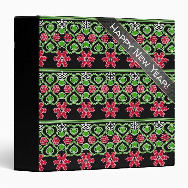 Seamless Merry Christmas ornamental snowflake hear 3 Ring Binder (Front/Spine)