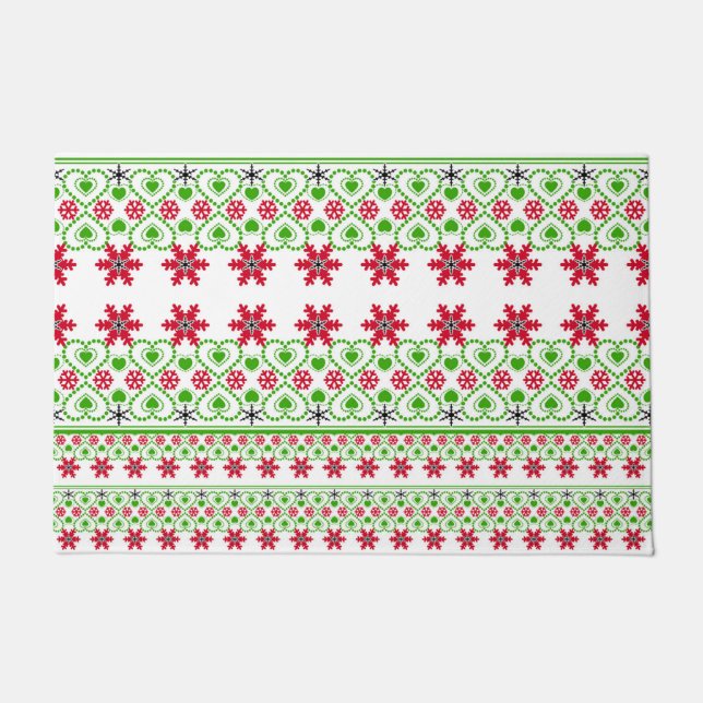 Seamless Merry Christmas ornamental snowflake hear Doormat (Front)