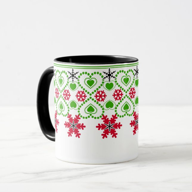 Seamless Merry Christmas ornamental snowflake hear Mug (Front Left)