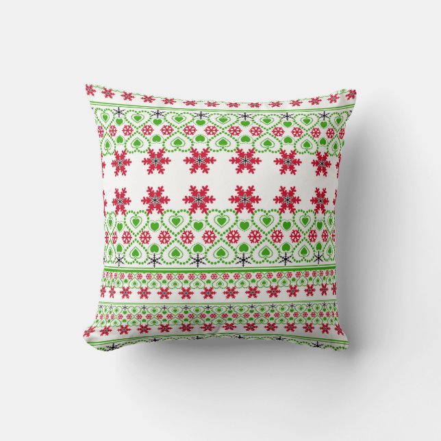 Seamless Merry Christmas ornamental snowflake hear Throw Pillow (Front)