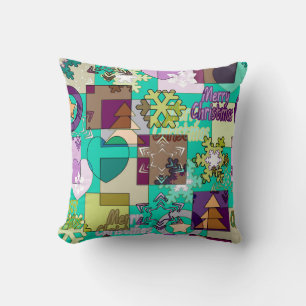 Seamless Merry Christmas Snowflake dark green colo Throw Pillow