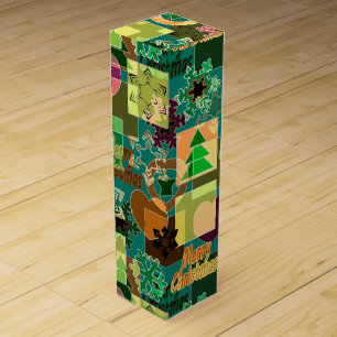 Seamless Merry Christmas Snowflake dark green colo Wine Box
