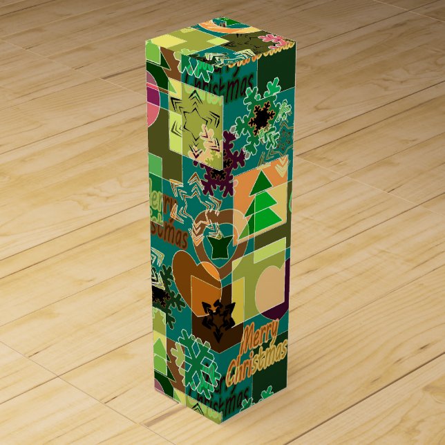 Seamless Merry Christmas Snowflake dark green colo Wine Box (Front)
