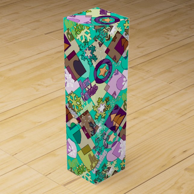 Seamless Merry Christmas Snowflake dark green colo Wine Box (Front)