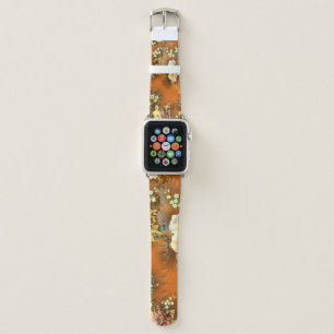 seamless mix flower on the orange background apple watch band