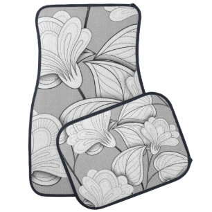 Seamless Monochrome Floral Pattern. Hand Drawn Flo Car Floor Mat