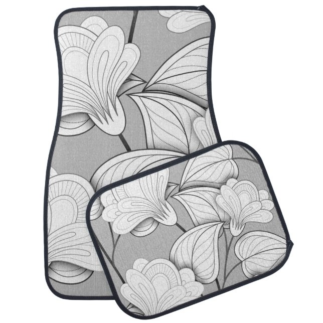 Seamless Monochrome Floral Pattern. Hand Drawn Flo Car Floor Mat (Set)