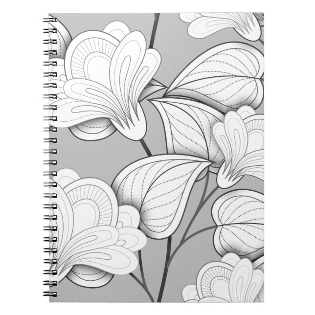 Seamless Monochrome Floral Pattern. Hand Drawn Flo Notebook (Front)