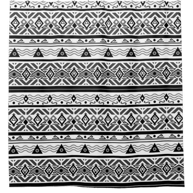 Seamless monochrome folk ethno pattern background shower curtain (Front)