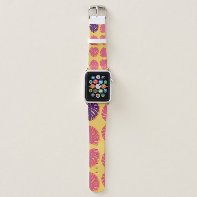 Seamless Monstera Hawaiian tropical plant design i Apple Watch Band (Front)