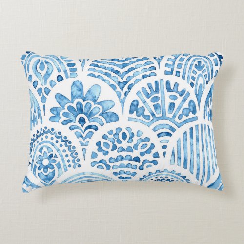 Seamless moroccan pattern Wavy vintage tile Blue Accent Pillow