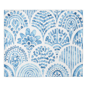 Seamless moroccan pattern. Wavy vintage tile. Blue Duvet Cover