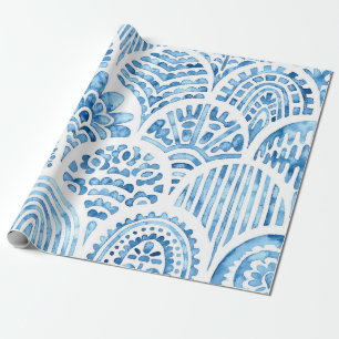 Seamless moroccan pattern. Wavy vintage tile. Blue Wrapping Paper
