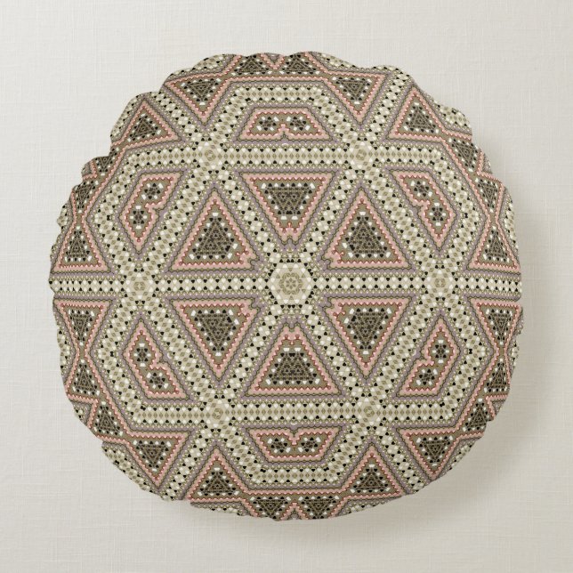 Seamless mosaic abstract kaleidoscope beige triang round pillow (Front)