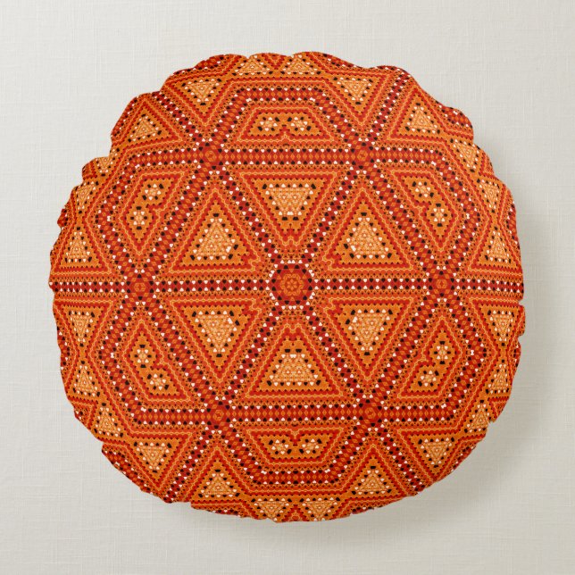Seamless mosaic abstract kaleidoscope orange trian round pillow (Front)