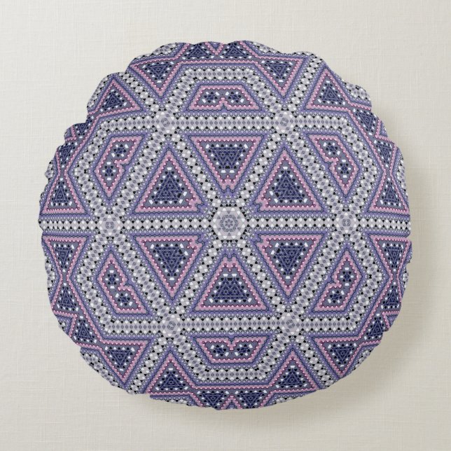 Seamless mosaic abstract kaleidoscope violet trian round pillow (Front)