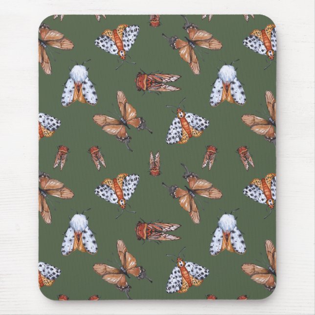 Seamless Moth and Butterfly Nature Print Mouse Pad (Front)