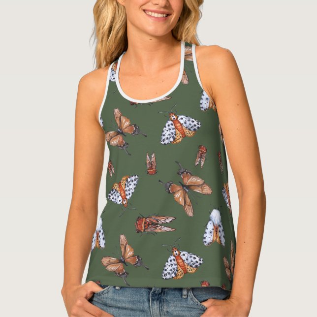 Seamless Moth and Butterfly Nature Print Tank Top (Front)