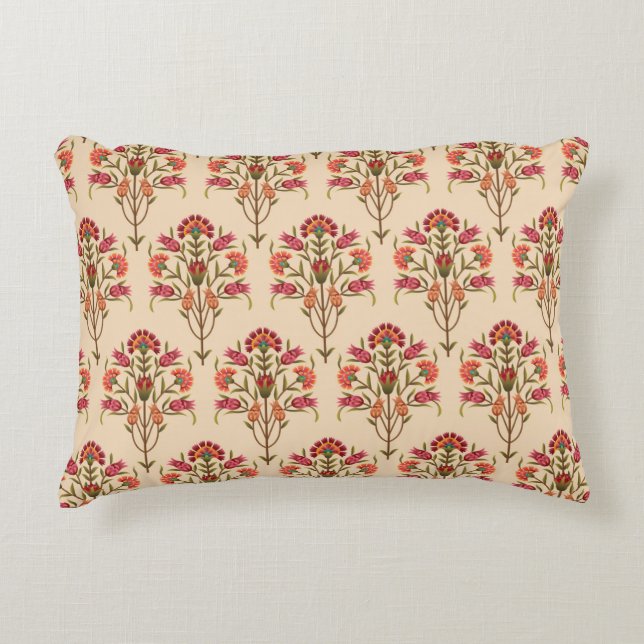 seamless mughal flower pattern design cream backgr accent pillow (Front)