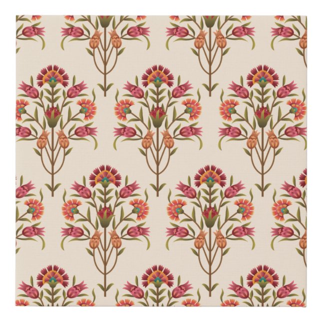 seamless mughal flower pattern design cream backgr faux canvas print (Front)